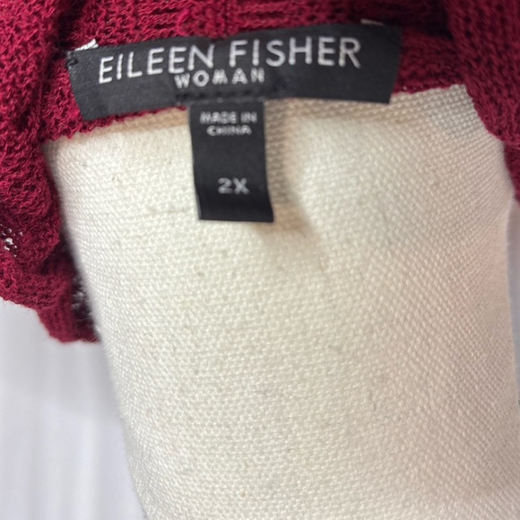 Eileen Fisher Woman 2X Holiday Red Linen Cardigan Sweater - Picture 6 of 8
